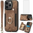 thumbnail image 1 of Phone Case for iPhone 14 Pro Max 6.7 inch Wallet Cover with Screen Protector and Wrist Strap Lanyard RFID Credit Card Holder Ring Stand iPhone14promax 5G i Phone14Max Plus iPhone14 ProMax Women Brown, 1 of 13