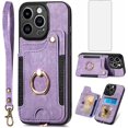 thumbnail image 1 of Phone Case for iPhone 14 Pro Max 6.7 inch Wallet Cover with Screen Protector and Wrist Strap Lanyard RFID Credit Card Holder Ring Stand iPhone14promax 5G i Phone14Max Plus iPhone14 ProMax Women Purple, 1 of 13