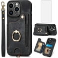 thumbnail image 1 of Phone Case for iPhone 14 Pro Max 6.7 inch Wallet Cover with Screen Protector and Wrist Strap Lanyard RFID Credit Card Holder Ring Stand iPhone14promax 5G i Phone14Max Plus iPhone14 ProMax Women Black, 1 of 13