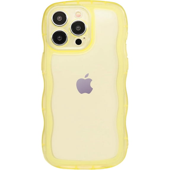 Phone Case for iPhone 14 Pro Max 6.7 inches, Soft Transparent TPU Wavy Edges Precise Camera Protection Shockproof Phone Covers for Women Men Boy Girls(Yellow)
