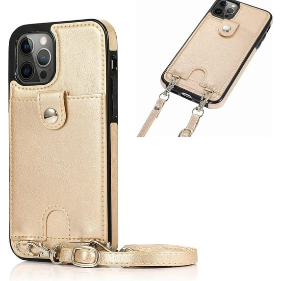 Phone Case for iPhone 14 Pro Max with Card Holder for Women Men,iPhone 14 Pro Max Crossbody Cases with Strap Lanyard for Girl,PU Leather Anti-Lost Strap Case for iPhone 14 Pro Max 6.7",Gold