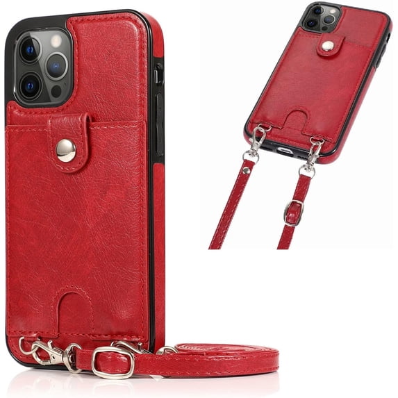 Phone Case for iPhone 14 Pro Max with Card Holder for Women Men,iPhone 14 Pro Max Crossbody Cases with Strap Lanyard for Girl,PU Leather Anti-Lost Strap Case for iPhone 14 Pro Max 6.7",Red