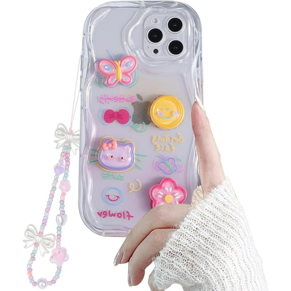 Phone Case for iPhone 14 Pro Max,Cute 3D Bear Glitter Bling Clear Design for iPhone 14 Pro Max Case with Phone Charm/Chain Women Girl Shockproof Camera Protect-6.7''
