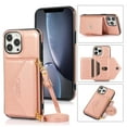 thumbnail image 1 of Phone Case for iPhone 14 Pro Max Wallet Cover with Wrist Crossbody Strap Lanyard Credit Shoulder Card Holder Slot Stand Leather Back Magnetic Flip Cell Accessories For iPhone 14 Pro Max, Pink, 1 of 7