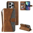 thumbnail image 1 of Phone Case for iPhone 14 Pro Max Wallet Cover with Wrist Strap, Splicing PU Leather Flip Case Card Holder Slots Kickstand Magnetic Closure for Women Men for iPhone 14 Pro Max, Brown, 1 of 7
