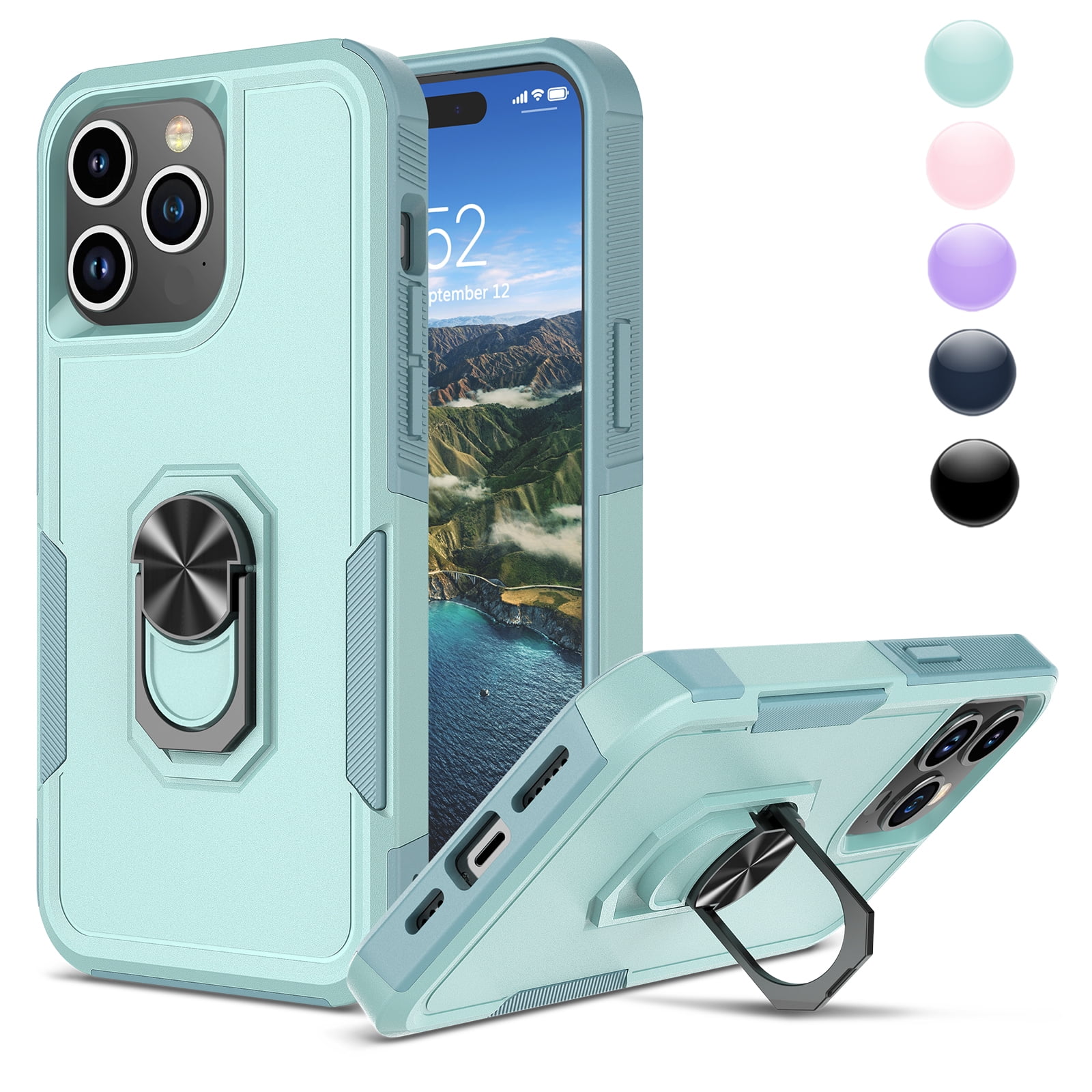 Phone Case for iPhone 15,15 Pro,15 Plus,15 Pro Max Case,Heavy Duty  Shockproof Full Body Phone Cover Built in 360°Rotatable Ring Holder  Magnetic Kickstand for Apple iPhone 15 Pro 6.1 , 2023 Green 