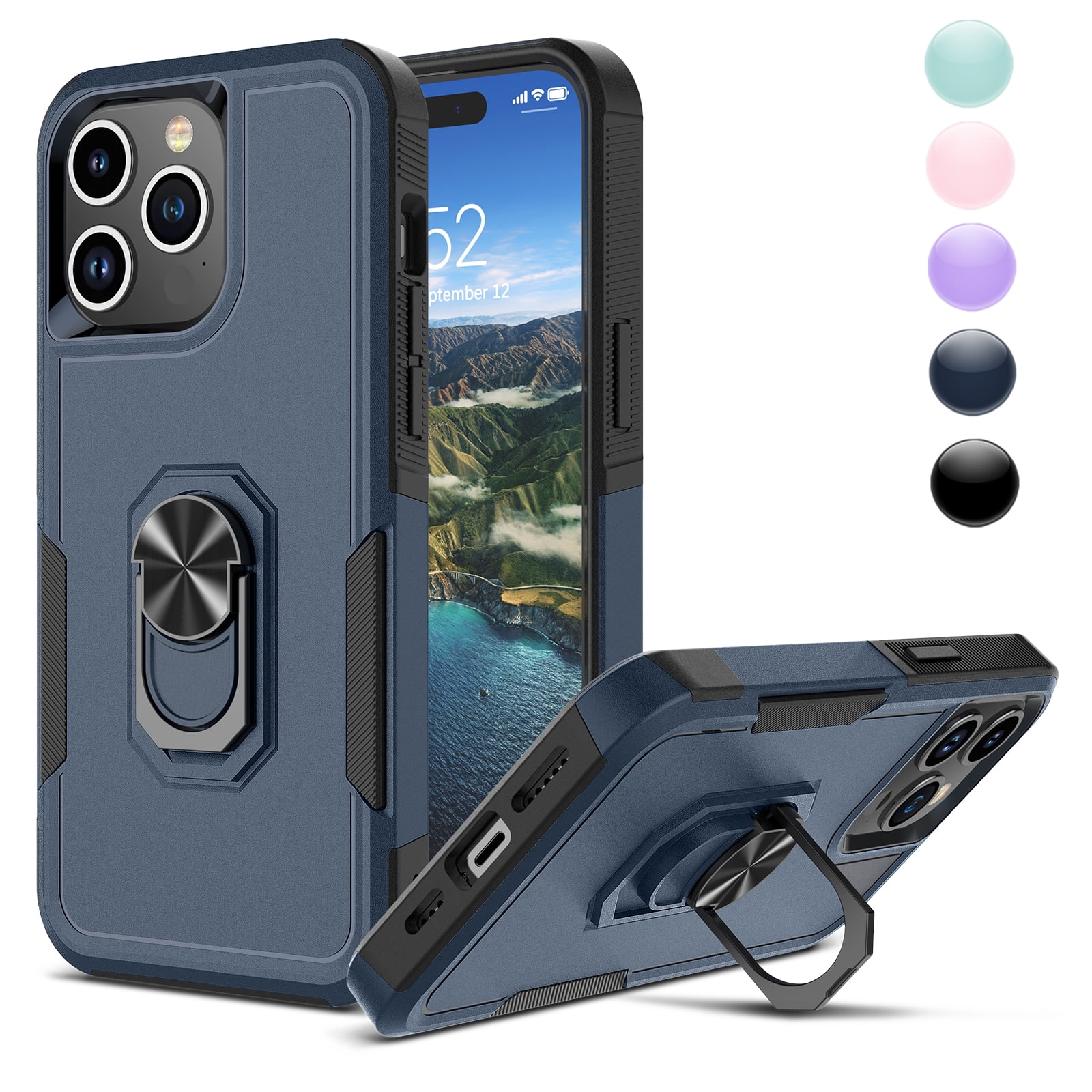 Phone Case for iPhone 15,15 Pro,15 Plus,15 Pro Max Case,Heavy Duty  Shockproof Full Body Phone Cover Built in 360° Rotatable Ring Holder  Magnetic