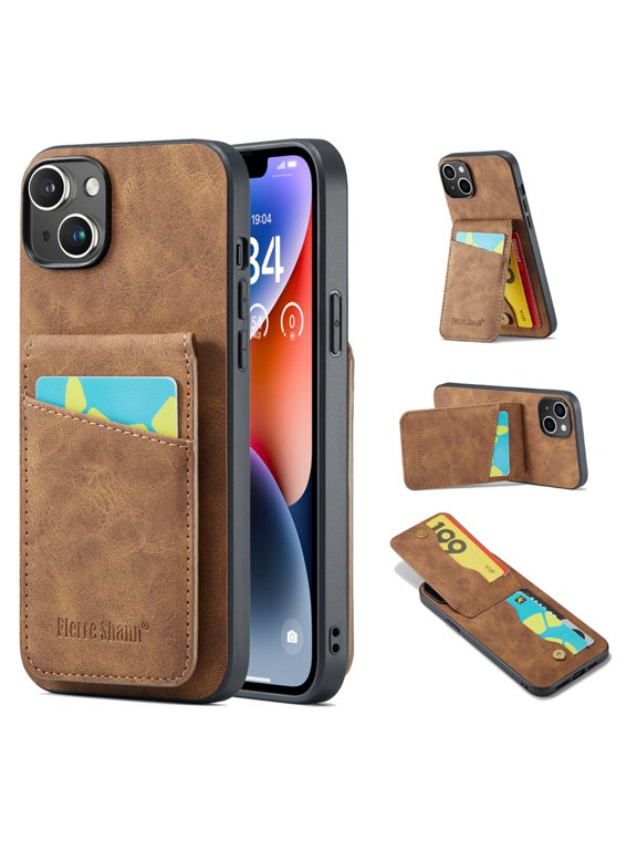 Phone Case for iPhone 15, Back Credit Card Holder Wallet Cover Study Kickstand PU Leather Magnetic Clasp RFID Blocking Case for iPhone 15 6.1 inch Cases Women,Brown