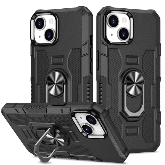 Phone Case for iPhone 15 Case, iPhone 15 Phone Case Built in 360 Rotating Ring Stand, Luxury Heavy Duty Armor Hard PC Soft TPU Slim Phone Case for iPhone 15 - Black