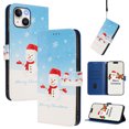thumbnail image 1 of Phone Case for iPhone 15, Luxury Christmas Pattern Card Slots Cash Pocket Magnetic Clasp Full Body Protection Shockproof Kickstand Wallet Flip Case with Wrist Strap for iPhone 15, B, 1 of 8