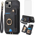 thumbnail image 1 of Phone Case for iPhone 15 Plus 6.7 inch Wallet Cover with Screen Protector and Wrist Strap Lanyard RFID Card Holder Ring Stand i-Phone 15+ iPhone15Plus 5G i i15 + iPhone15 15Plus Women Black, 1 of 14