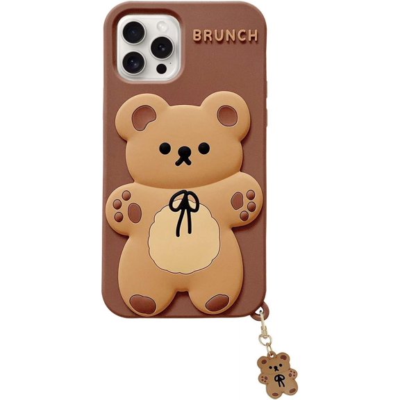 Phone Case for iPhone 15 Plus Case Cute iPhone Case with Keychain Funny iPhone 15 Plus Case Bear Brown 3D iPhone Case Soft Silicone Shockproof Protective Case Cover for Women Girls