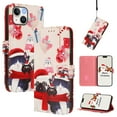 thumbnail image 1 of Phone Case for iPhone 15 Plus, Luxury Christmas Pattern Card Slots Cash Pocket Magnetic Clasp Full Body Protection Shockproof Kickstand Wallet Flip Case with Wrist Strap for iPhone 15 Plus, E, 1 of 8