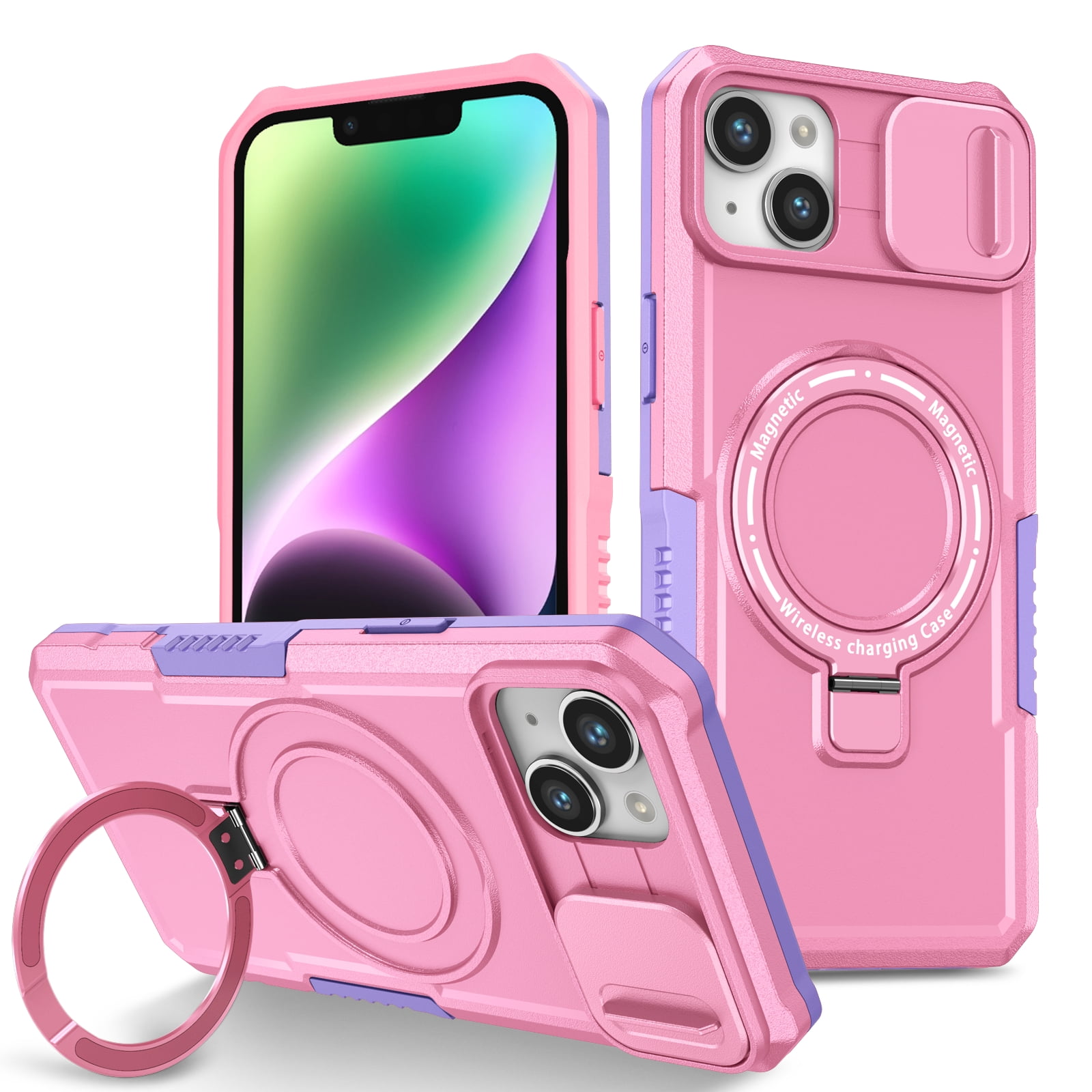 Phone Case for iPhone 15 Pro Max with Sliding Camera Cover, Hand Grip Anti  Slip Design Kickstand Ring Holder Hybrid Magnetic Wireless Charging Phone  Cover for Apple iPhone 15 Pro Max 