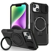 Phone Case for iPhone 15 Plus with Sliding Camera Cover, Hand Grip Anti Slip Design Kickstand Ring Holder Hybrid Magnetic Wireless Charging Phone Cover for Apple iPhone 15 Plus - Black