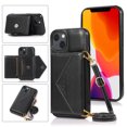 thumbnail image 1 of Phone Case for iPhone 15 Plus Wallet Cover with Wrist Crossbody Strap Lanyard Credit Shoulder Card Holder Slot Stand Leather Back Magnetic Flip Cell Accessories For iPhone 15 Plus, 
Black, 1 of 10