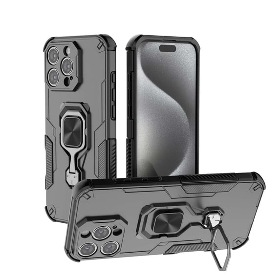 Phone Case for iPhone 15 Pro Max with 360° Rotating Ring Holder Stand, Hybrid Shockproof Cover for iPhone 15 Pro Max, Luxury Slim Fit Lightweight Drop Protective Rugged for Women Men, Black