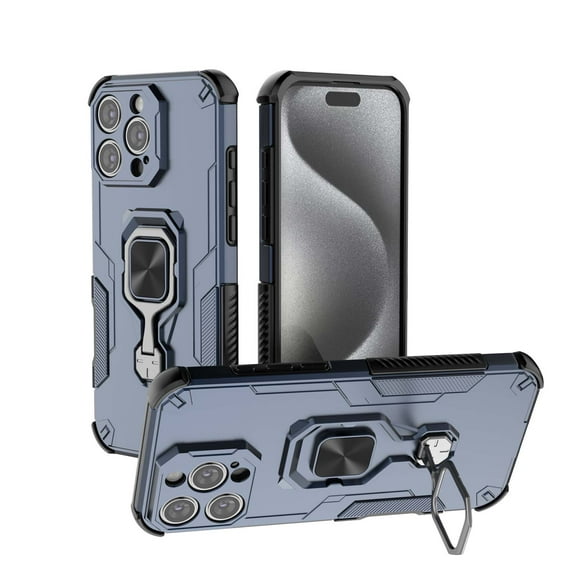 Phone Case for iPhone 15 Pro Max with 360° Rotating Ring Holder Stand, Hybrid Shockproof Cover for iPhone 15 Pro Max, Luxury Slim Fit Lightweight Drop Protective Rugged for Women Men, Blue