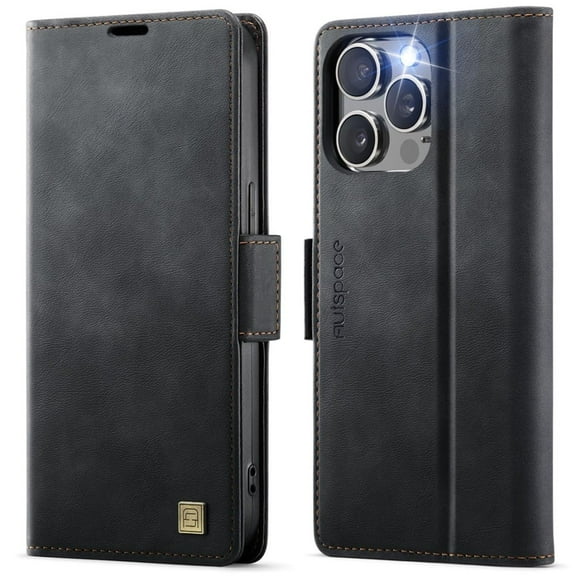 Phone Case for iPhone 15 Pro Max 6.7-inch Magnetic Wallet Phone Case Protective Leather Case with Card Holder Function Shockproof Flip Case,Black,For iPhone 15 Pro Max