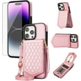 thumbnail image 1 of Phone Case for iPhone 15 Pro Max 6.7 inch Wallet Cover with Screen Protector and Mirror Card Holder Crossbody Strap Cell iPhone15promax 5G i Phone15Max Plus iPhone15 ProMax Women Men Rose gold, 1 of 14