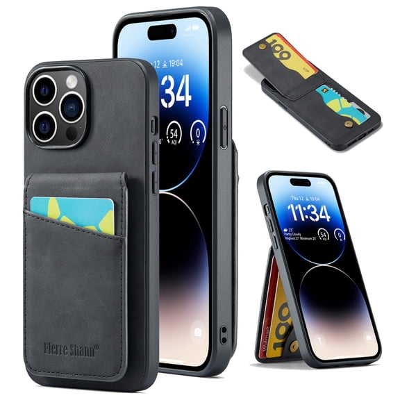 Phone Case for iPhone 15 Pro Max, Back Credit Card Holder Wallet Cover Study Kickstand PU Leather Magnetic Clasp RFID Blocking Case for iPhone 15 Pro Max 6.7 inch Cases Women,Black