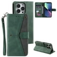 thumbnail image 1 of Phone Case for iPhone 15 Pro Max Wallet Cover with Wrist Strap, Splicing PU Leather Flip Case Card Holder Slots Kickstand Magnetic Closure for Women Men for iPhone 15 Pro Max, Green, 1 of 1