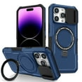 thumbnail image 1 of Phone Case for iPhone 15 Pro with Sliding Camera Cover, Hand Grip Anti Slip Design Kickstand Ring Holder Hybrid Magnetic Wireless Charging Phone Cover for Apple iPhone 15 Pro - Royalblue, 1 of 10