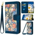 thumbnail image 1 of Phone Case for iPhone 15 Pro Wallet Cover with Crossbody & Wrist Strap, Elegant PU Leather Flip Flower Pattern Kickstand Credit Card Holder Phone Case Cover for iPhone 15 Pro, Darkblue, 1 of 8