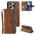 thumbnail image 1 of Phone Case for iPhone 15 Pro Wallet Cover with Wrist Strap, Splicing PU Leather Flip Case Card Holder Slots Kickstand Magnetic Closure for Women Men for iPhone 15 Pro, Brown, 1 of 7