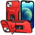 thumbnail image 1 of Phone Case for iPhone 15 Case with Sliding Camera Cover, with 360° + 100° Free Rotation Metal Finger Ring Bracket, Fit Magnet Car Mount, 2 In 1 Case Cover for iPhone 15, Red, 1 of 8