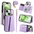thumbnail image 1 of Phone Case for iPhone 15 Wallet Cover, Classic Credit Card Holder & Crossbody Strap & Hand Strap Kickstand PU Leather for iPhone 15 Protective Rugged Case Women Men, Purple, 1 of 3