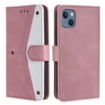 thumbnail image 1 of Phone Case for iPhone 15 Wallet Cover with Wrist Strap, Splicing PU Leather Flip Case Card Holder Slots Kickstand Magnetic Closure for Women Men for iPhone 15, Pink, 1 of 6