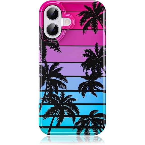 Phone Case for iPhone 16 Compatible with Magsafe, Hawaiian Hawaii Coconut Tree Colorful Palm Trees Beach Design Shock Proof Heavy-Duty Protection for Men Women Girls