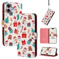 thumbnail image 1 of Phone Case for iPhone 16, Luxury Christmas Pattern Card Slots Cash Pocket Magnetic Clasp Full Body Protection Shockproof Kickstand Wallet Flip Case with Wrist Strap for iPhone 16, A, 1 of 8
