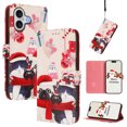 thumbnail image 1 of Phone Case for iPhone 16, Luxury Christmas Pattern Card Slots Cash Pocket Magnetic Clasp Full Body Protection Shockproof Kickstand Wallet Flip Case with Wrist Strap for iPhone 16, E, 1 of 8