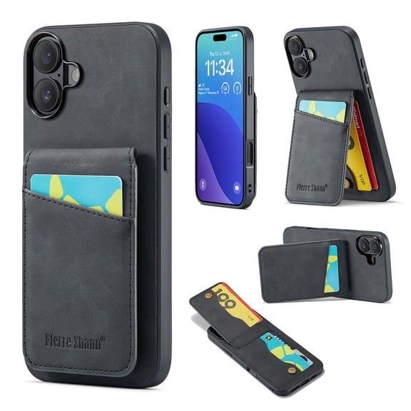 Phone Case for iPhone 16 Plus, Back Credit Card Holder Wallet Cover Study Kickstand PU Leather Magnetic Clasp RFID Blocking Case for iPhone 16 Plus Cases Women, Black