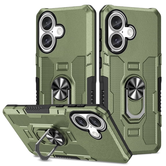 Phone Case for iPhone 16 Plus Case, iPhone 16 Plus Phone Case Built in 360 Rotating Ring Stand, Luxury Heavy Duty Armor Hard PC Soft TPU Slim Phone Case for iPhone 16 Plus - Green