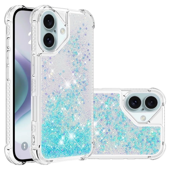 Phone Case for iPhone 16 Plus Cover Sparkle Glitter Floating Liquid Quicksand Shockproof Soft Silicone TPU Bumper Protective Cover for iPhone 16 Plus Case, S8