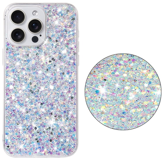 Phone Case for iPhone 16 Plus Glitter Cute Sparkly Shiny Bling Sparkle Luxury Phone Cases, Thin Slim Fit Anti-Scratch,Shockproof Rubber Protective Cover for Women Girls Girly,White
