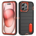 thumbnail image 1 of Phone Case for iPhone 16 Plus, Heavy Duty Durable Military Grade Shockproof Protective Non-slip Kickstand Soft Silicone Hard PC 2 In 1 Hybrid Cover Case for iPhone 16 Plus, Black+Orange, 1 of 9