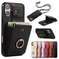 thumbnail image 1 of Phone Case for iPhone 16 Plus Wallet Cell Cover with Crossbody Strap, Ring Stand RFID Blocking Credit Card Holder Shockproof Drop Protective Case for iPhone 16 Plus Women Girls, Black, 1 of 10