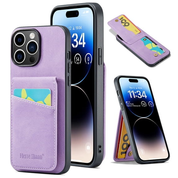 Phone Case for iPhone 16 Pro, Back Credit Card Holder Wallet Cover Study Kickstand PU Leather Magnetic Clasp RFID Blocking Case for iPhone 16 Pro Cases Women, Purple