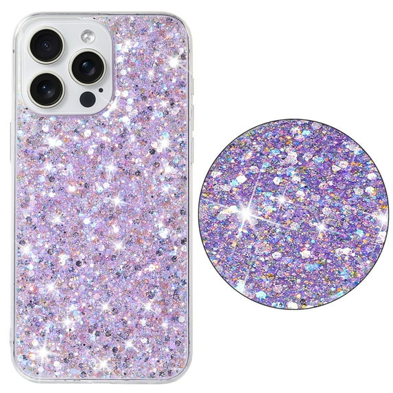 Phone Case for iPhone 16 Pro Max Glitter Cute Sparkly Shiny Bling Sparkle Luxury Phone Cases, Thin Slim Fit Anti-Scratch,Shockproof Rubber Protective Cover for Women Girls Girly,Purple