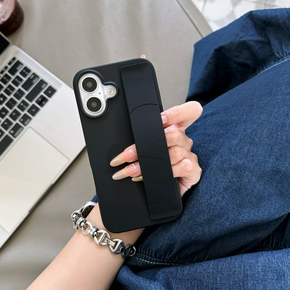 Phone Case for iPhone 16 Pro Max, Hand Strap Anti-Scratch Protective Drop Proof Anti-Fingerprint Slim Fit Durable TPU PC Case for Apple iPhone 16 Pro Max, Black