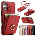 thumbnail image 1 of Phone Case for iPhone 16 Wallet Cell Cover with Crossbody Strap, Ring Stand RFID Blocking Credit Card Holder Shockproof Drop Protective Case for iPhone 16 Women Girls, Red, 1 of 10