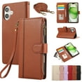 thumbnail image 1 of Phone Case for iPhone 16 Wallet Cover with Crossbody Shoulder Strap and Leather [RFID Blocking] Credit Card Holder Pocket Stand Cell Accessories Mobile Flip Purse,Brown, 1 of 9