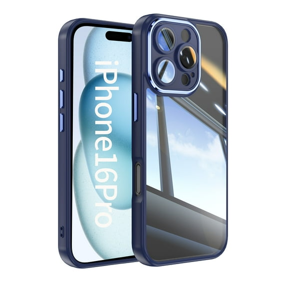 Phone Case for iPhone 16e, Lightweight Clear Back with Lens Protector, TPU + PC Material, Anti-Scratch Shockproof Ultra Slim Case Cover for iPhone 16e, Blue