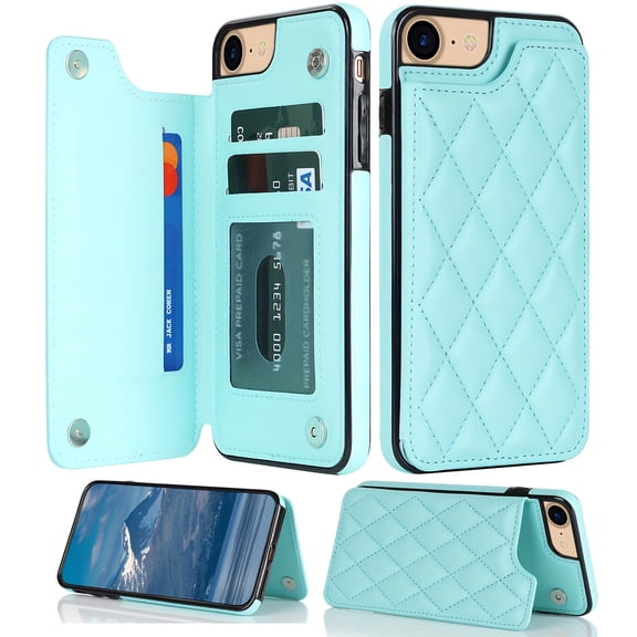 Phone Case for iPhone 17 Air 16e 16 15 14 13 12 11 Pro Max XR XS Max SE 2022/Luxury Flip Folio Wallet Cover Card Slots and Kickstand for Girls Women/Protective Phone Case