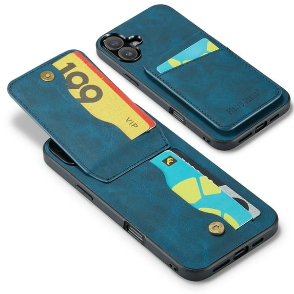Phone Case for iPhone 17, Back Credit Card Holder Wallet Cover Study Kickstand PU Leather Magnetic Clasp RFID Blocking Case for iPhone 17 Cases Women, Blue