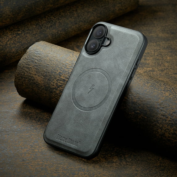 Phone Case for iPhone 17, Compatible with MagSafe, PU Leather Back Case, Vintage Protective Ultra Slim Shockproof Classic Durable Magnetic Phone Case for iPhone 17, Gray